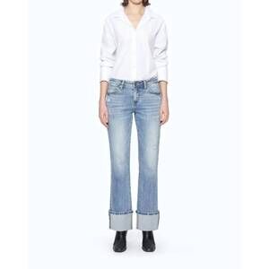NEW BAYEAS flora mid rise straight cuffed denim jeans in stellar